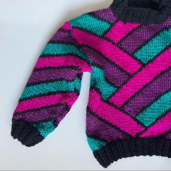 Vintage handmade knit girls sweater 80s inspired - Picture 6 of 8